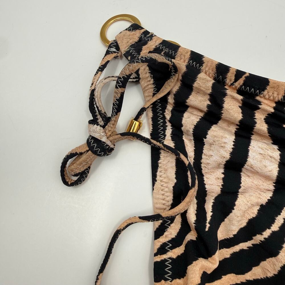 PQ Swim Bikini Bottom SZ Small NWT Cleo Link TieSide Teeny Tiger Print Gold Ring - Picture 9 of 16